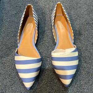 J. Crew Striped Pointed-Toe D'Orsay Flats in Blue and White